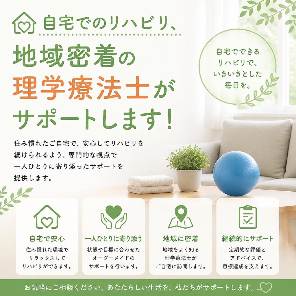 自宅でのリハビリ、地域密着の理学療法士がサポートします！